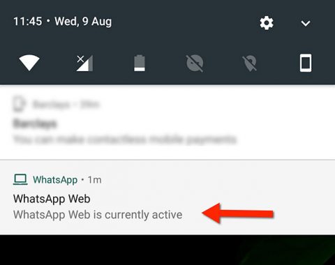 WhatsApp message that indicates that the is active on web